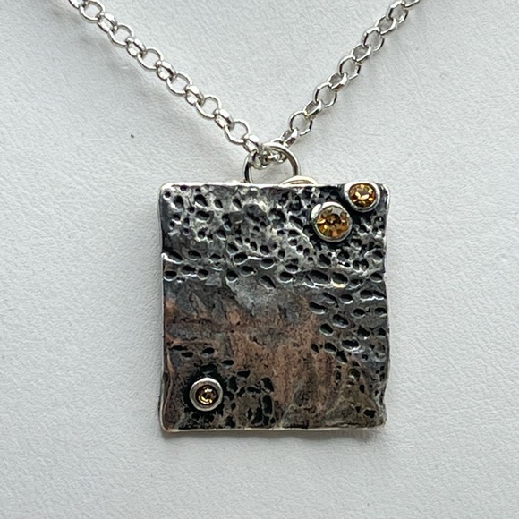 Jewelry - Handcrafted Textured Pendant Necklace with Amber Faceted Stones